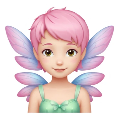 A tiny pastel fairy with pink short hair with glowing wings and a sweet smile  sticker