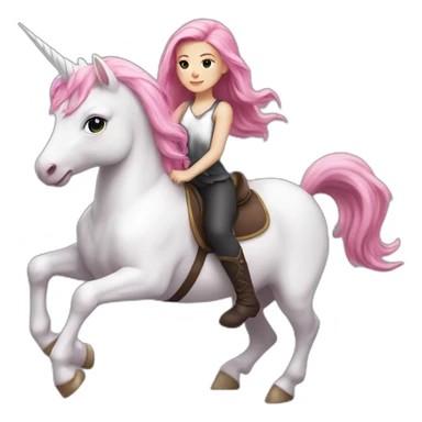 White Girl with pink hair riding a unicorn sticker