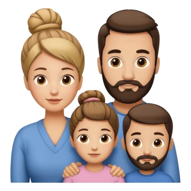 family of 5. mom has bun. dad has beard.  sticker