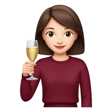Brunette  with her back turned in burgundy sweater with glass of champagne in her hand  sticker