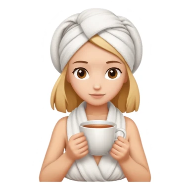 girl hair wrapped in towel holding tea with hands sticker