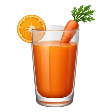 a glass of carrot juice with a carrot slice garnish, simple, clear sticker
