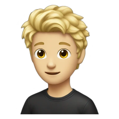 Boy with blonde haie holding a black cat sticker