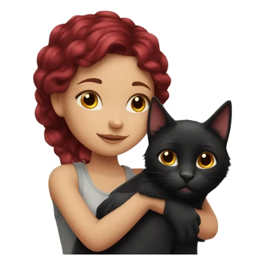 realistic girl with burgundy hair hugs a black cat sticker