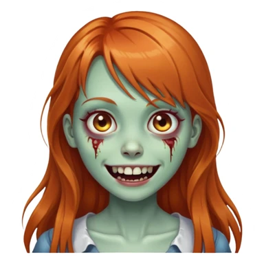 zombie girl with long ginger hair and bangs, smiling sticker