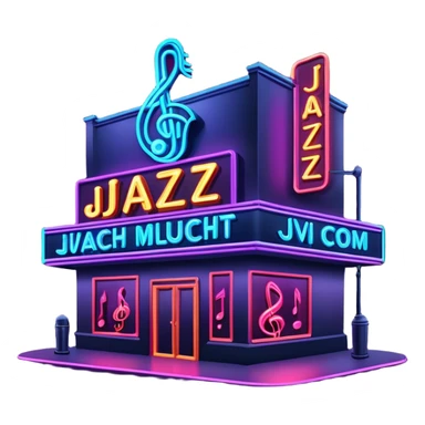 jazz nightclub with neon sign and musical notes on dark background sticker
