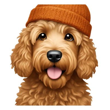 Mini goldendoodle in rust winter hat  sticker