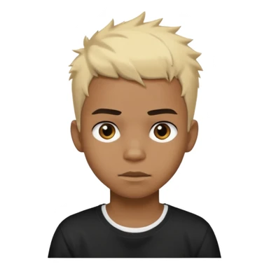 Black Male Teenager with Short punk messy blonde hair, Dark brown bushy eyebrows large expressive golden-brown eyes, wearing a plain white t-shirt, Dark Brown skin color. sticker