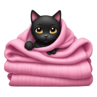 Black cat cozy in pink blanket sticker