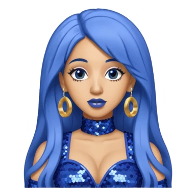 Cardi B with long dark blue hair, light periwinkle sequin outfit sticker
