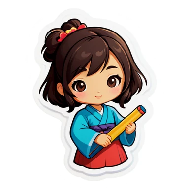 asian girl with classes sticker