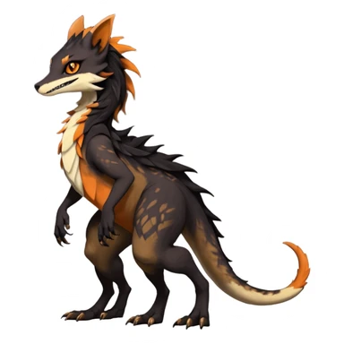 Brown and beige badass elegant wild beautiful natural cute badass epic exotic anthro modern furry 2-legged sergal-vernid-Salandit-creature, full body, dark-brown-black-gradient pretty hair, with a long tufted tail, beautiful hazel-orange eyes, aesthetic, art by LiLaiRa, art by art by Falvie sticker