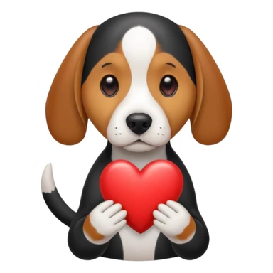 tri-color beagle dog holding heart sticker
