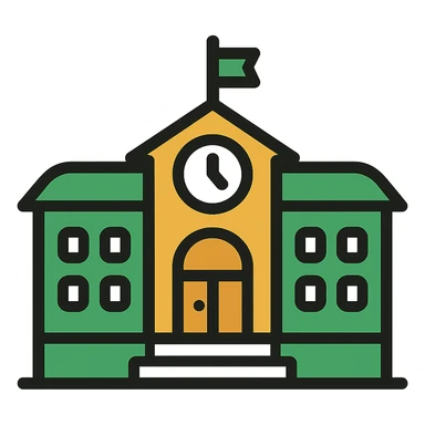 school building, classic look, green gold and white color scheme, elegant lines, decorative details sticker