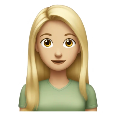 girl with long blonde hair, hazel eyes, long eyelashes, wearing a sage green shirt sticker