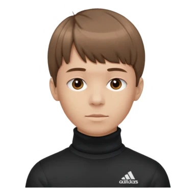 Crie um emoji de um menino com o cabelo castanho claro com uma franja reta e o corte low fade zumbi blusa de gola alta da adidas sticker