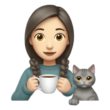Girl with two Grey cats and a cup of coffee sticker
