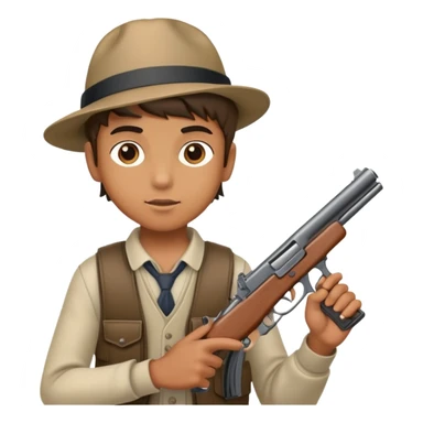 boy with a gun and a NY hat sticker