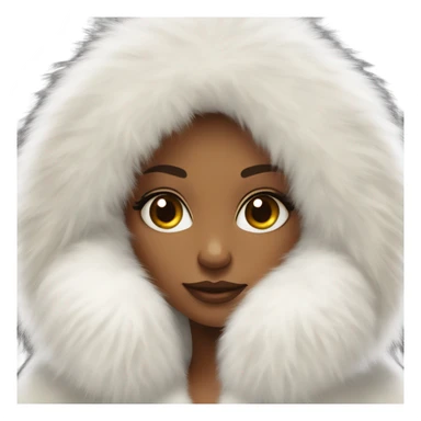 Tanned Girl with lashes ,  in an extremely big fluffy oversized white fur coat with hood on. The fur is real and it’s very obvious big and fluffy like in Pinterest  sticker