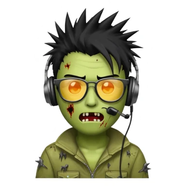 make a zombie iphone emoji with black  glasses, scratches black spiky hair and headphone
 sticker