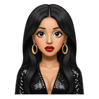 Cardi B with long jet black hair, black sequin outfit sticker