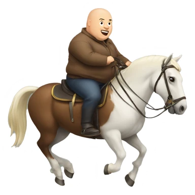 fat bald man riding a horse sticker