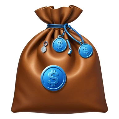 brown money bag with a blue coin  sticker