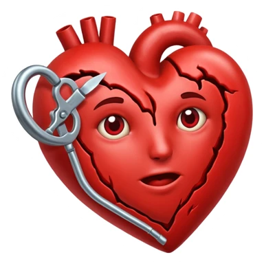 Un corazón humano roto con grietas  sangrando y expulsando sangre rodeado de vendas y tiritas que se despegan sin hacer efecto sticker