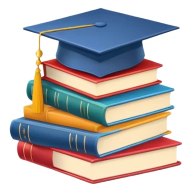 stack of colorful books with a graduation cap on top sticker