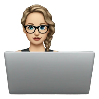 Hyper Realistic Photo of Brunette Jennifer Lawrence wearing black glasses and blue eyes  on a laptop  sticker