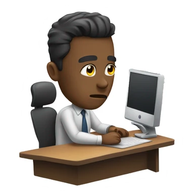 working very hard in forn of desk  sticker