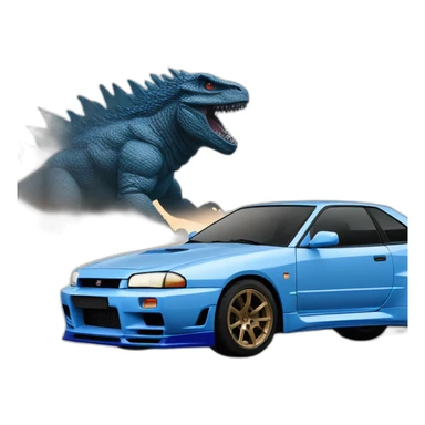 Godzilla bleu et une nissan skyline GTR R32 blanche sticker