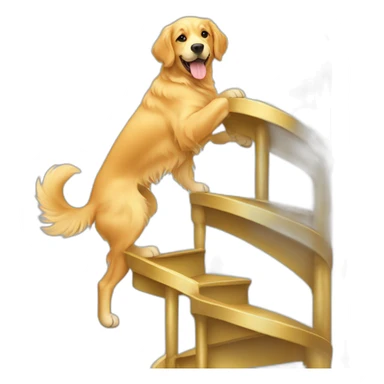 golden retriever climbing up spiral stairs sticker