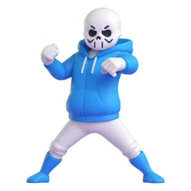 Sans from Undertale in a fighting pose, blue and white color palette sticker