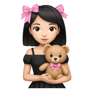 asian black short shoulder length hair tanned woman, black dress girly things sticker