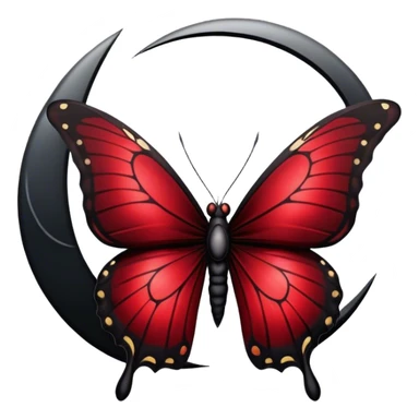 Gothic-style butterfly with dark red silk wings, and a black moon in the background sticker