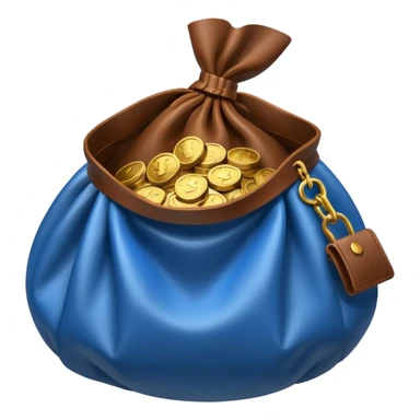 blue coins inside an opened brown money bag  sticker