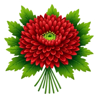 big bouquet Bright Red Chrysanthemum, luxuriant, leaf, bud sticker