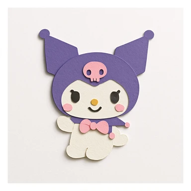 Kuromi character as a paper craft sticker with cut-out look, soft shadows, pastel palette sticker