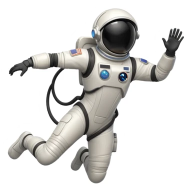 Stylized futuristic astronaut in mid-flight pose, heroic silhouette, dynamic diagonal motion lines sticker