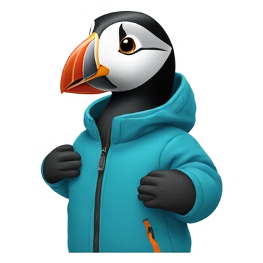 Puffin with a puffy ski jacket sticker