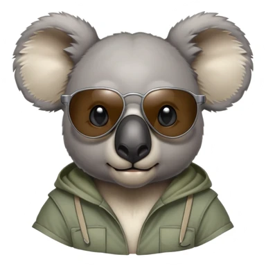 anthropomorphised koala, head and shoulders, casual clothing, dark sunglasses, fierce expression sticker
