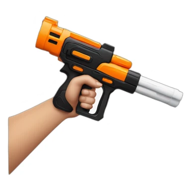 manicured hand holding large scary black and white nerf gun sticker
