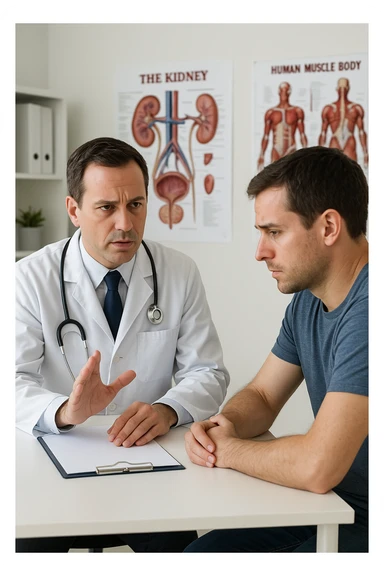 dottore che dice al paziente di non prendere proteine perchè fanno male ai reni sticker