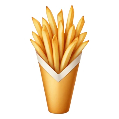 Belgian Fries Cinematic Realistic Belgian Fries Dish Emoji, depicted as a generous serving of crispy fries neatly presented in a white paper cone, rendered with vivid textures and appetizing, natural lighting. sticker