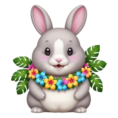 A chubby rabbit with a colorful tropical lei, smiling sweetly. sticker
