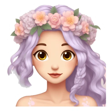 Gorgeous Pastel Anime Lady with blushing face and pretty hair with a flower crown aesthetic trending style sticker