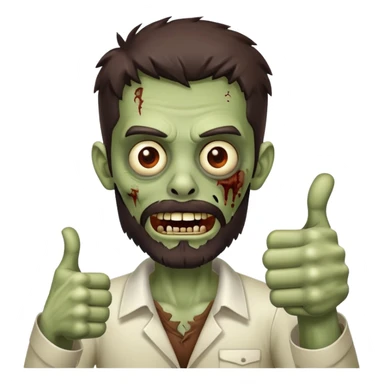 zombie with thumbs up gesture, dark brown hair and short full beard sticker