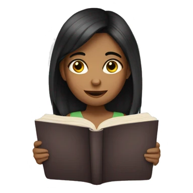 girl with dark hair reading sticker