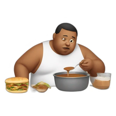 Obese man eating gravy at the computer sticker